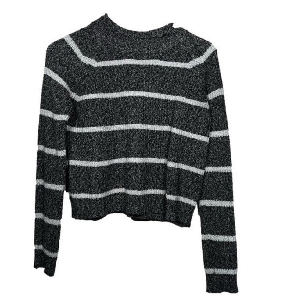Moral Fiber Gray with White Stripe Cropped Crewneck Sweater